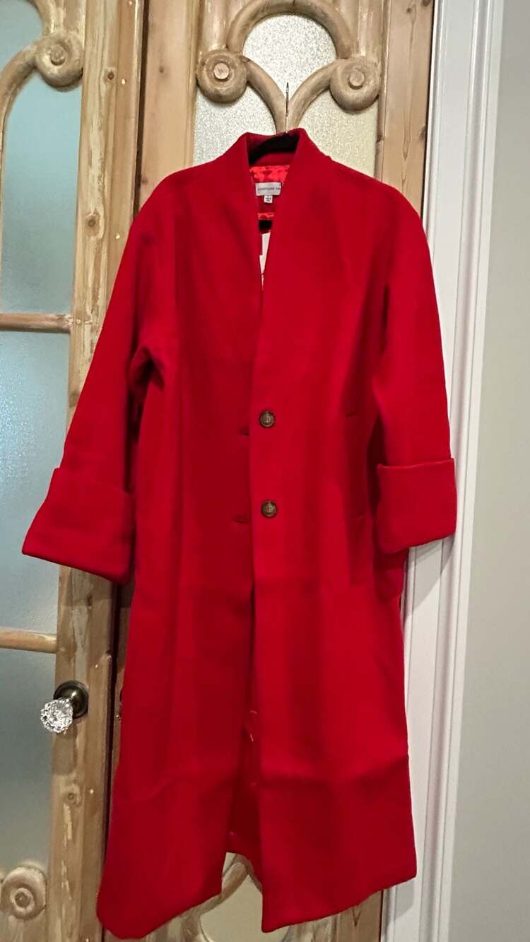 Something Navy Oversized Coat Size L Red Manteco Sustainable Wool